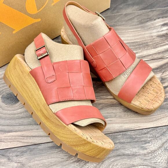 NIB Korks by Kork Ease 9M Fraya Leather Slingback Platform Wedge Sandal Red - Picture 2 of 12